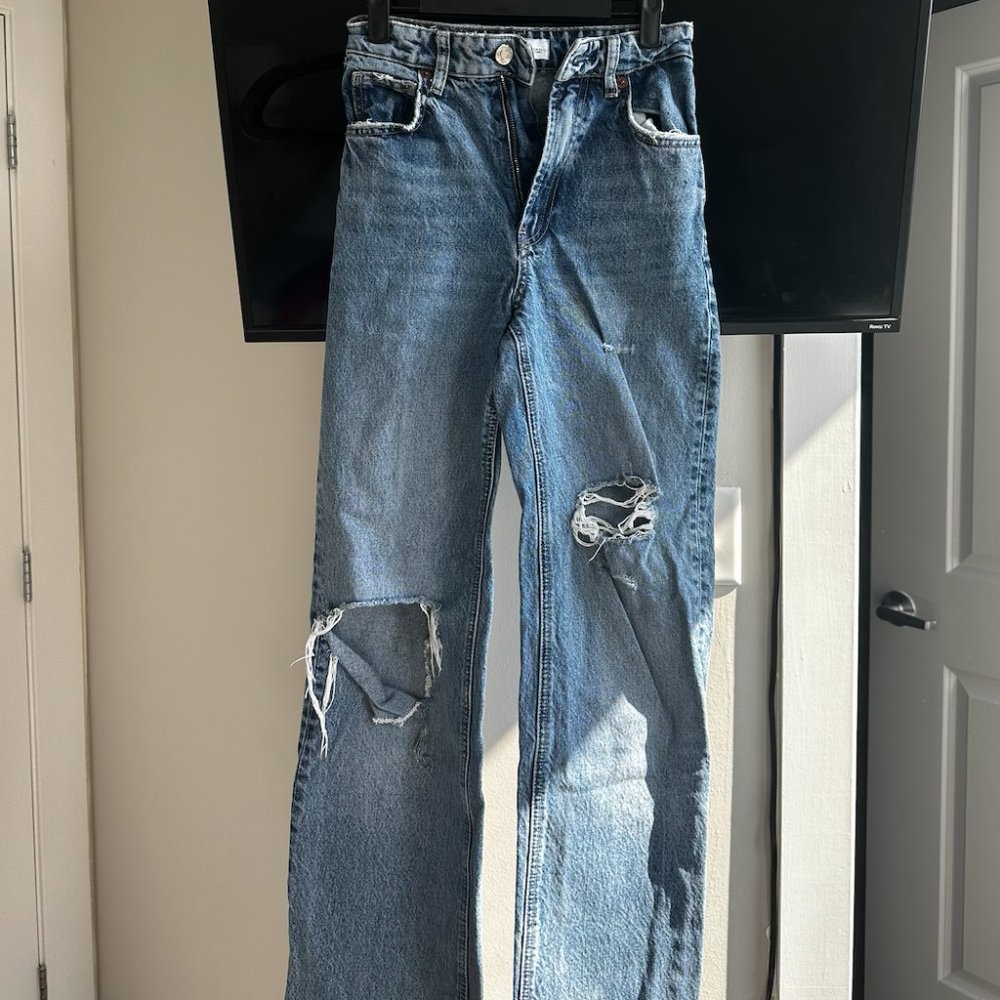 Zara high rise ripped jeans